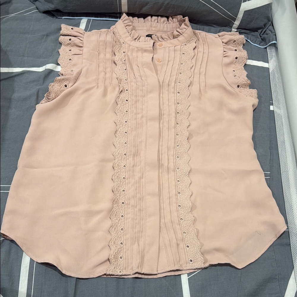 Ann Taylor Petite MP Ruffled Blush Top
